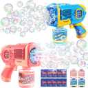 EagleStone 2 Pack Bubble Gun Machine for Kids, Automatic Light Up Bubble Blower with 4 Bottles 10 Bags Refill Solution, Bubble Guns Blaster for Toddlers, Outdoor Toys Gifts, Wedding Easter Party Favor