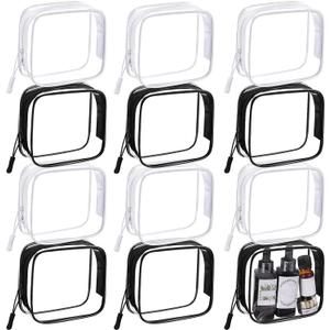 12 Pcs Clear Black and White Cosmetic Makeup Bags Bulk with Zipper Tsa Approved Toiletry Bag for Travel Transparent PVC Waterproof Carry Pouches Organizer Case for Men Women (Classic Color)