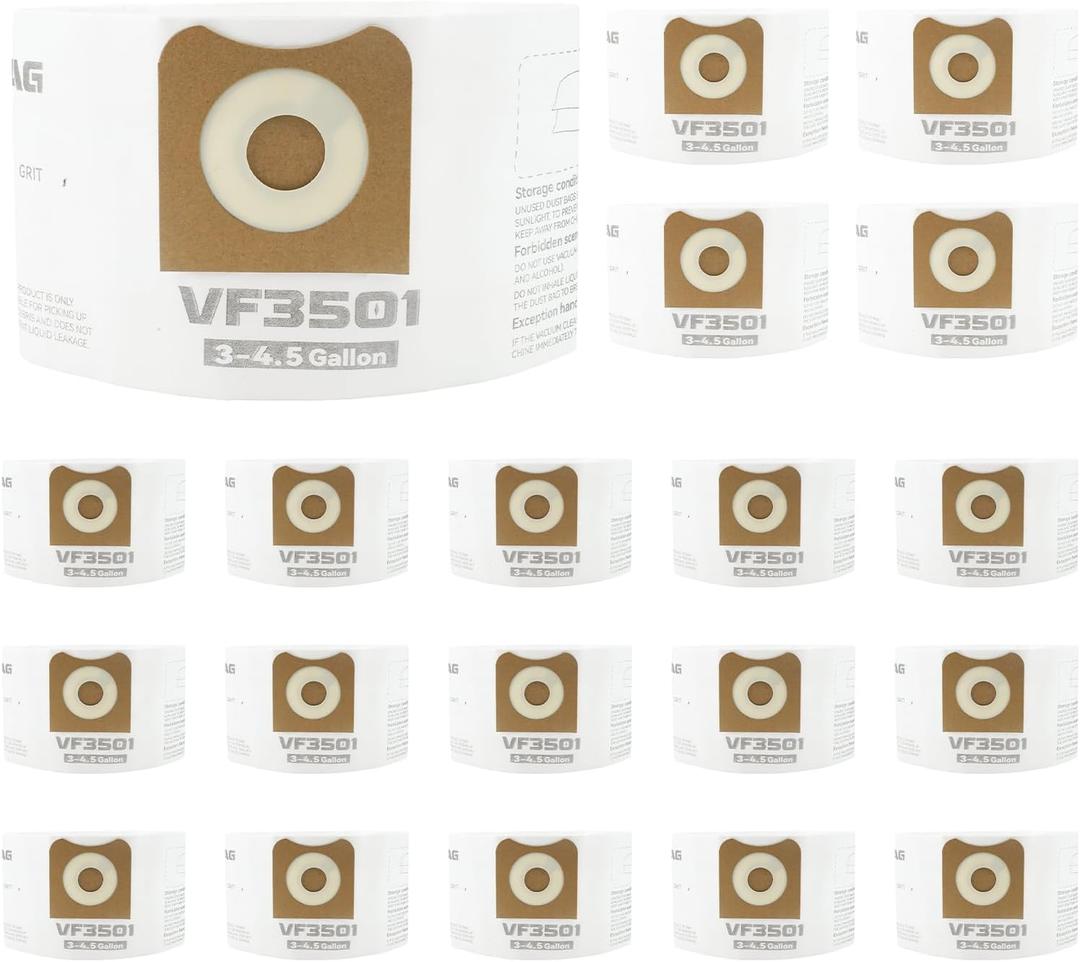 20 Pack VF3501 Repalcement Bags for compatible with Riged Shop Vac 3, 4, 4.5 Gallon Wet/Dry Vacuums, Size c, 23738, WS32045F