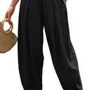 TARSE Womens Linen Harem Pants Loose Fit Boho Pants with Wide Waistband Casual Lounge Trousers for Summer Beach Vacation (Black, XL)