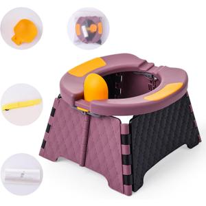 Travel Potty for Toddlers, Portable Potty Chair with Bag & 30 Pouches - Kids Toilet for Car, Camping, Indoor Outdoor - Splash-Proof Design, Easy Clean Training Seat (Purple)