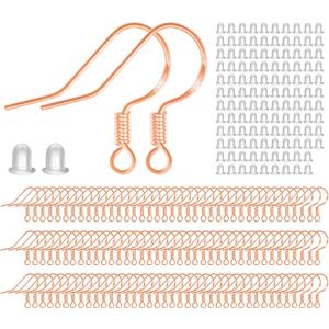925 Sterling Rose Gold Earring Hooks 120 PCS/60 Pairs Hypoallergenic Ear Wires Fish Hooks for Jewelry Making, Jewelry Findings Parts with 120 PCS Rubber Earring Backs Stopper for DIY Earrings