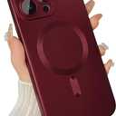 Magnetic for iPhone 15 Pro Max Phone Case for Women, Matte Luxury Soft Metallic Luster Design with Camera Lens Protector, Compatible with Magsafe Case for iPhone 15 Pro Max 6.7"-Red Wine