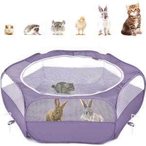 Pawaboo Small Animals Playpen, Waterproof Small Pet Cage Tent with Zippered Cover, Portable Outdoor Yard Fence with 3 Metal Rod for Chick/Kitten/Puppy/Guinea Pig/Rabbits/Hamster/Chinchillas, Purple