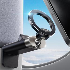 JOYROOM 360 Metal Ball & Titanium Magsafe Airplane Phone Holder, Travel Essentials for Airplane Phone Mount, Universal Travel Phone Holder for Plane, Travel Must Have for iPhone 16 15 14 13 (1 Unit, Black)