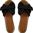 Sksshion Women's Bow Knot Slides Open Toe Flat Sandals Summer Slip On Slippers (8.5, Black)