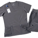 Scrubs for Women Set Jogger Style, Moisture Wicking 4-Way Stretch V-Neck Top & Pants with 9 Large Pockets Gray, 2X Large