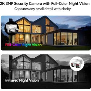 No WiFi Security Camera, 4G LTE Cellular Security Camera, 2K Solar Cellular Cam HD Dual Lens 360° Pan Tilt, Color Night Vision, PIR Motion Detection, IP66 Waterproof Installed SIM