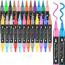 24 Colors Dual Tip Acrylic Paint Marker Pens Set, Multifunctional Acrylic Tips with Laser Pen Body, Professional Acrylic Paint Pens for Wood, Canvas, Rock Painting, Glass, DIY Crafts Art Supplies