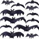 Max Fun 12pcs Halloween Hanging Bats Decorations Rubber Hanging Vampire Bats for Outdoors Halloween Party Favors Home Decor(5 Size)