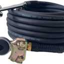 Truck Tire Inflator Kit, 3/8 in x 50 ft Hybrid Air Hose with Glad Hand & Air Chuck, Heavy Duty, Lightweight, Kink Resistant, 300 PSI (Black)