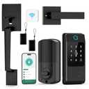 WiFi Front Door Lock Sets with Handle, Fingerprint Keyless Entry and Smart Keypad with Lever Handles, Electronic Screen+WiFi Gateway, APP Control, Auto-Lock, Voice Control
