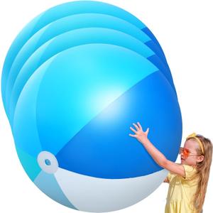 Ceenna 4 Pcs Inflatable Large Beach Ball 5 Feet Giant Pool Toy Balls Summer Swimming Toys Parties PVC Plastic Jumbo Ball for Adult Family Pool Float Birthday Game Decoration (Blue)
