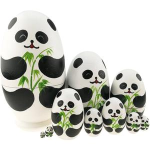 Winterworm Cute Cartoon Handmade Wooden Russian Nesting Dolls Matryoshka Dolls Set 10 Pieces for Kids Toy Birthday Home Decoration
