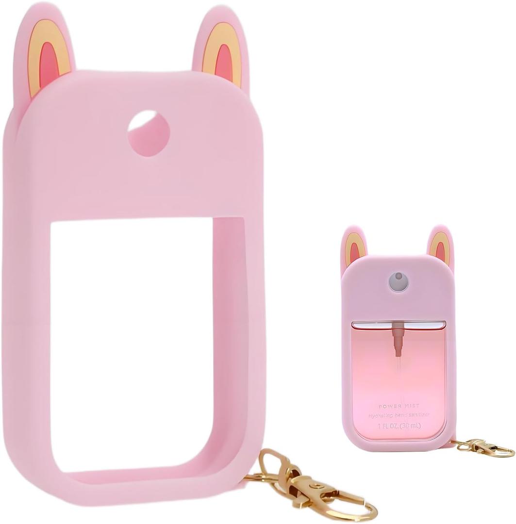 Hand Sanitizer Spray Silicone Case Compatible with Touchland 1 FL. OZ./30 mL, Cute Ears Design Hand Sanitizer Mist Accessory with Keychain (Pink, 1 Pack)