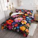 Colorful Flower Comforter Set Queen Size 3 PCS Bed in a Bag,Cute Floral Bedding Set for Girls Teens,Ultra Soft Microfiber Comforter Bed Set with 3-Pieces, Floral Bedroom Decor with Pillowcases