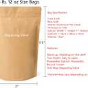 Natural Kraft Paper Stand Up Ziplock Coffee Bags High Barrier with OneWay Valve & Resealable Zipper, 12 oz (0.75 lb / 300-340 g), Pack of 100