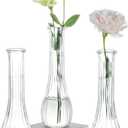 NUPTIO Glass Bud Vases Centerpiece: 3 Pcs Small Flower Vase for Wedding in Bulk - Cute Clear Ribbed Vase for Party Events Home Table Decor