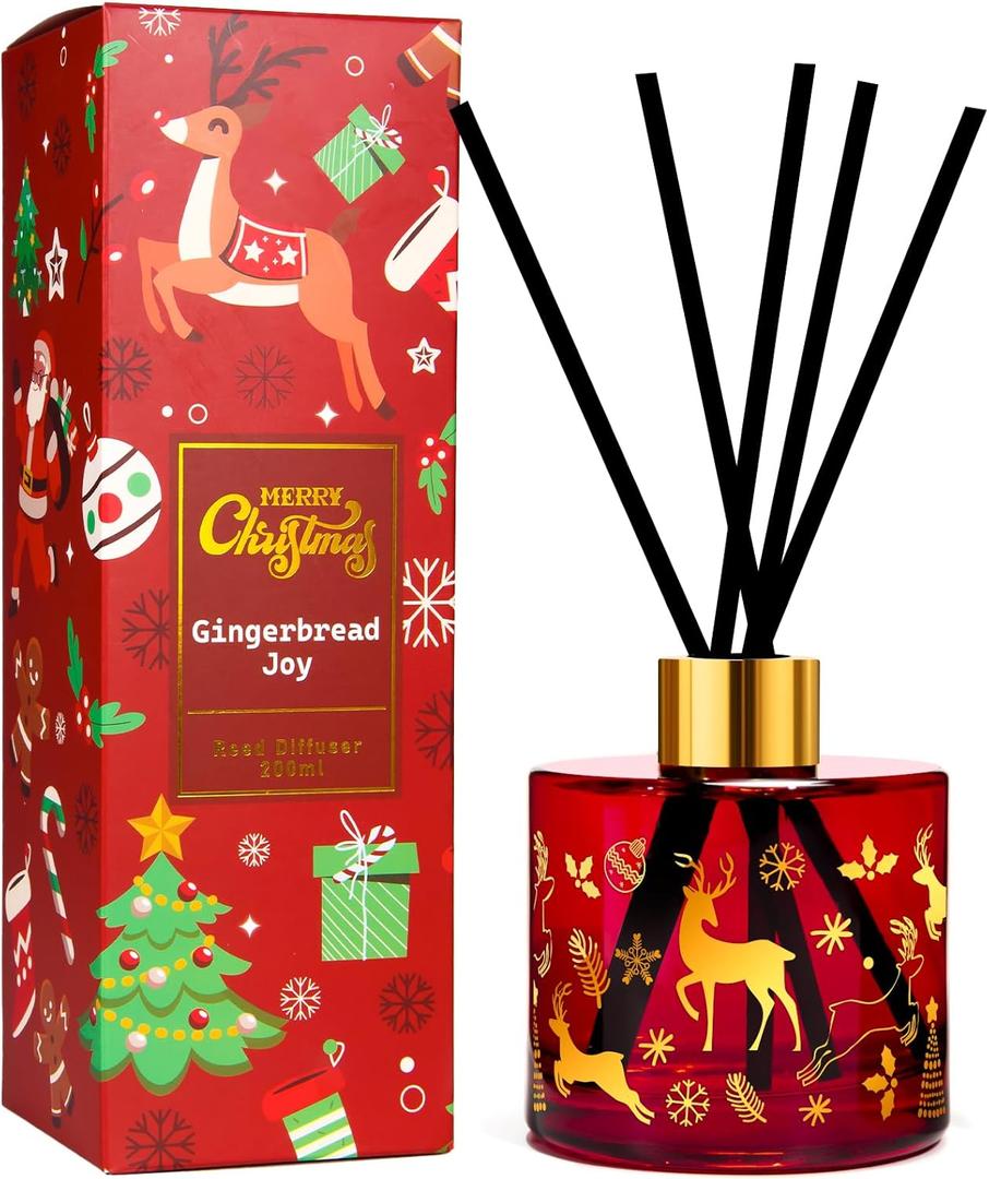 Xcleen Reed Diffuser Set, Gingerbread Joy Christmas Oil Diffuser with Sticks, Home Fragrance Reed Diffuser for Bathroom Office Shelf Decor, Scented Room Fresheners, Holiday Ideal Gift 6.7 Fl.Oz