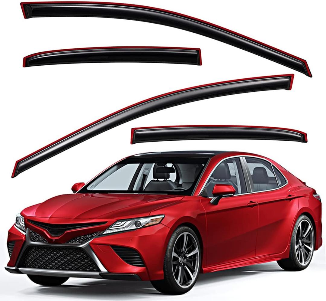 Lightronic Extra Durable Clip-on in-Channel Auto Vent Window Visor, Fits 2018-2024 Toyota Camry, UV Protection Rain Guard, Original Wind Deflector, No-Drill Easy Install, Dark Smoke, 4-Pcs