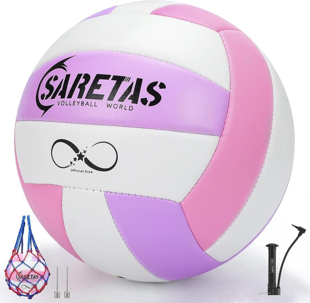 Volleyball,Beach Volleyball Official Size Outdoor/Indoor,Colorful Soft Volley Balls for Girls Youth Teens Practice Volleyballs with Pump Needles for Backyard,Middle School Volleyball (Purple and Pink with pump)
