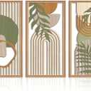 IARTTOP Large Abstract Geometric Wood Wall Art Framed Boho Set of 3 Mid Century Modern Neutral Decor for Bedroom Living Room Office - 16 x32, Green