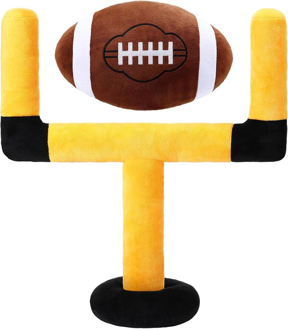 Sliner Football Pillow Set Fluffy Football Goal Pillows with Ball Stuffed Throw Pillow Soft Sports Ball Strong Interactive Sports Creative Room Decor Birthday Party Gift