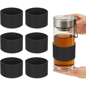 uxcell 6Pcs Silicone Cup Sleeves, 3.3" Coffee Cup Protective Sleeve Heat Resistance Reusable Nonslip Glass Bottle Protector for Coffee Tea Cold Hot Drinks Home Travel Mug Glasses, Black