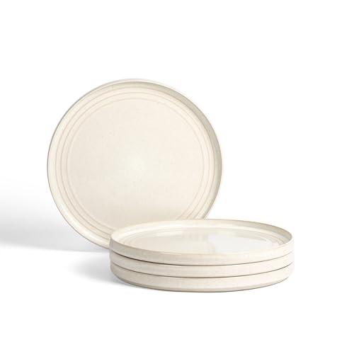 Stone Lain Claire 4-Piece Dinner Plate Set Stoneware, Plates, Dishwasher and Microwave Safe, Dish Set for 4, White