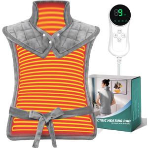 Heating Pad for Neck, Shoulders and Back, 24"x37" Large Weighted Electric Heated Pad with 9 Heat Settings & 4 Timer Options, Auto Shut-Off, Machine Washable Grandmother Birthday Christmas Women Gift (Gray)