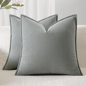 Ailuteie Corduroy Throw Pillow Covers 20x20 Set of 2 – Boho Decorative Pillow Covers for Couch, Sofa, Bed – Soft Square Cushion Covers for Living Room Decor (No Insert) Light Blue