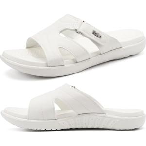 KuaiLu Womens Fashion Orthotic Slides Ladies Lightweight Athletic Yoga Mat Sandals Slip On Thick Cushion Slippers Sandals With Comfortable Plantar Fasciitis Arch Support (10, White)