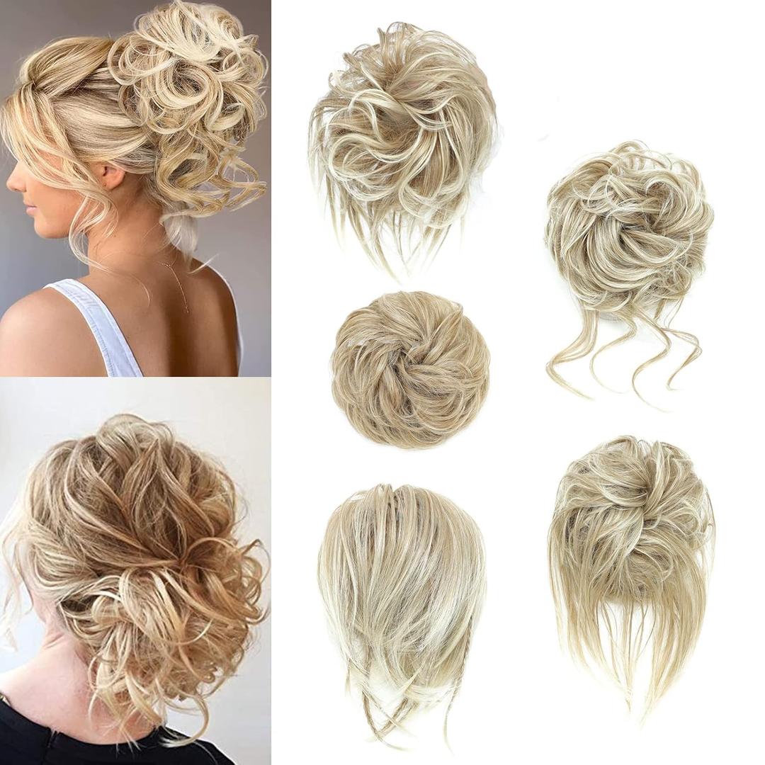5 PCS Messy Bun Hair Piece for Women Scrunchies Ponytail Extension with Elastic Rubber Band Hair Pieces for Updos Fake Hair Buns Hair Piece Accessories Set for Women, 27/613#