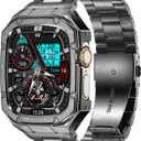 Stainless Steel Watch Band with Case Compatible with Apple Watch Ultra 3 2 1 band (49mm), Rugged Strap with Metal Protective Bumper Cover for iWatch Bands Men (Grey)