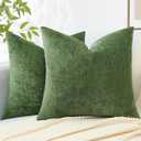 decorUhome Couch Throw Pillow Covers 18x18 Set of 2, Decorative Soft Chenille Solid Dyed Spring Pillow Covers for Sofa Bed Living Room, Moss Green (18" x 18" (Pack of 2))