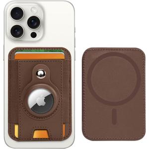 PureGear Mag AirTag Wallet, Magnetic Wallet with Protective AirTag Holder for iPhone 17/16/15/14/13/12 Series, MagSafe Compatible, Holds Up to 8 Cards, Slim Minimalist, AirTagNot Included (Chestnut)