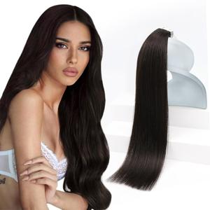 Sunny Hair Tape in Hair Extensions Real Human Hair Invisible Remy Hair Extensions Tape ins for Women Darkest Brown 16 inch 20Pcs 50G