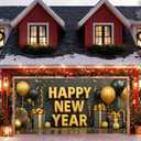 13x6ft Happy New Year Garage Door Banner Golden Balloons Confetti Backdrop New Year's Eve Garage Door Cover Decoration for Celebration Party Indoor Outdoor House Wall Background Decor