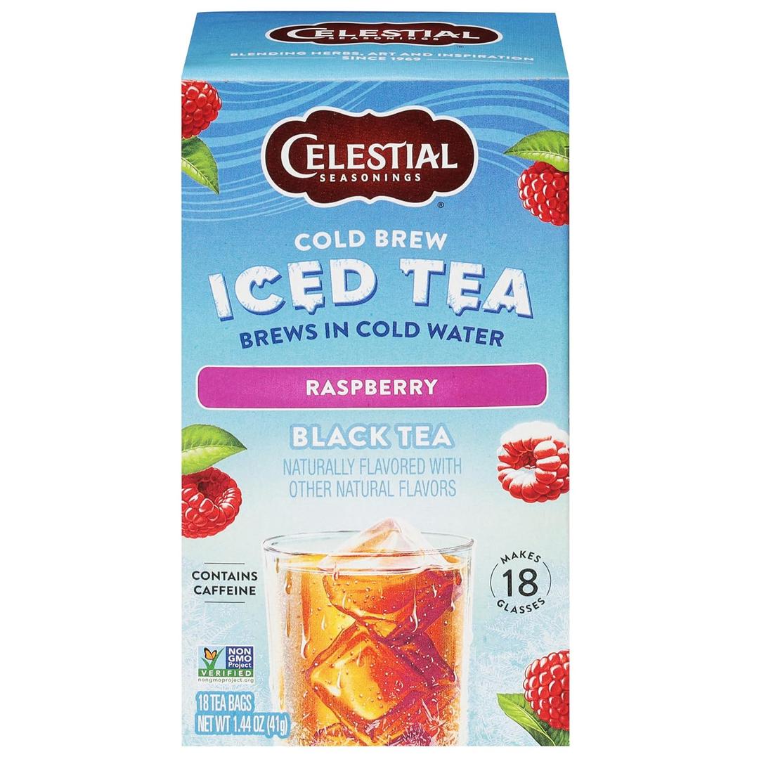 4 x Celestial Seasonings Cold Brew Raspberry Black Iced Tea 18 Tea Bags (EXP 06/03/28)