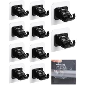 Curtain Rod Bracket No Drilling 10pcs, Self Adhesive Nail Free Curtain Rod Wall Brackets Hooks, Adjustable Drapery Towel Holder Fixing Hook for Home Bathroom Kitchen and Hotel Use (Black)