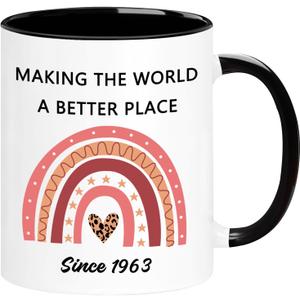 WOSIWULA 62th Birthday Coffee Mug Cup, 11oz, Black, Ceramic, Turning 62 Year Old Birthday Gifts for Her, Him, Mom, Dad, Family & Friends (1963)