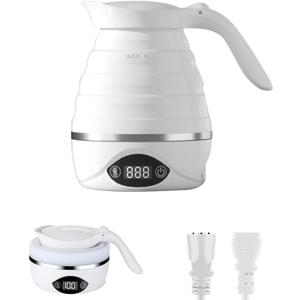 Collapsible Electric Travel Kettle, Portable Foldable Kettle for Boiling Water, Small Electric Kettles, Food-grade BPA Free Silicone, Suitable for 110V & 220V Dual Voltage, 850W (Pure White)