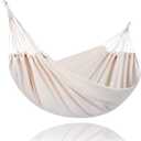 SUNCREAT Canvas Cotton Hammock - 2 Person Double Hammock with Carrying Bag, 475 lbs Capacity, Natural (Beige)