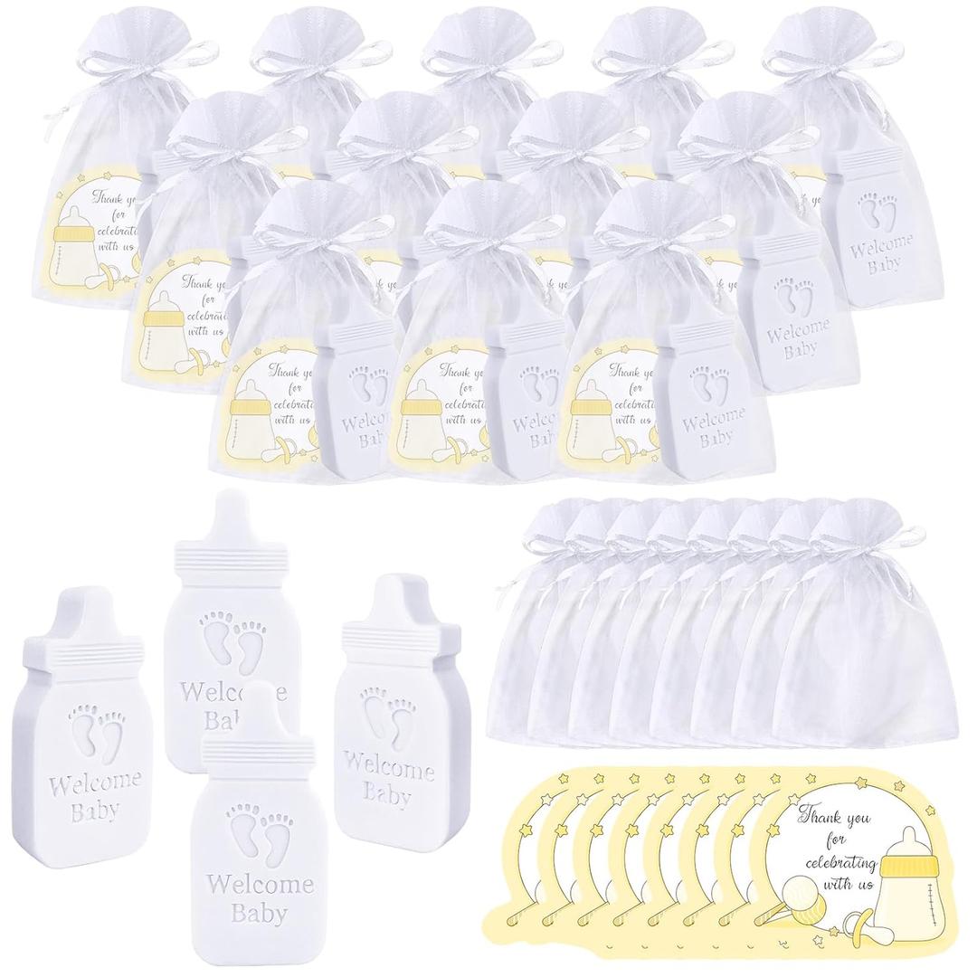 50 Sets Baby Shower Favors Refreshing Baby Bottle Soaps Perfect for Guests Gifts with Organza Bags Thanks Cards Game Prizes Birthday Party Decoration(white) (0.04 Ounce (Pack of 50))