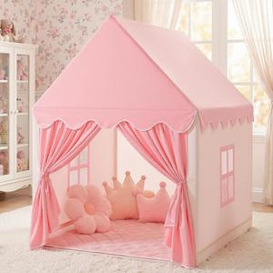 SISTICKER Kids Play Tents for Girls Large Fairy Playhouse for Kids Princess Castle Tent Gift Toys for Girl Toddler Children Play House (Pink) (Pink Tent)