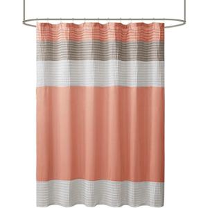Madison Park Amherst Bathroom Shower Curtain Faux Silk Pieced Striped Modern Microfiber Bath Curtains, 72x72 Inches, Coral