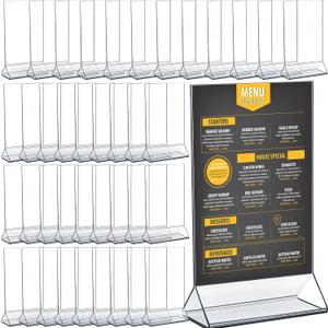 Sintuff 40 Pack Acrylic Sign Holder 5 x 8 Inch Clear Display Stand Double Sided Vertical Acrylic Stand Holder Bulk for Wedding Table Sign Menu Paper Tabletop Display Office Business Supplies Essential