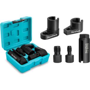 DURATECH 5PCS O2 Oxygen Sensor Socket Thread Chaser Set, 3/8" 1/2" Drive x 7/8" 22mm Oxygen Sensor Remover O2 Sensor Removal Tool Kit