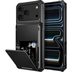 Vofolen for iPhone 17 Pro Case Wallet with Card Holder Dual Layer Heavy Duty Shockproof Drop Protection Hidden Flip 4-Card Slots Pocket Phone Cover for Women Men, 6.3 Inch Black