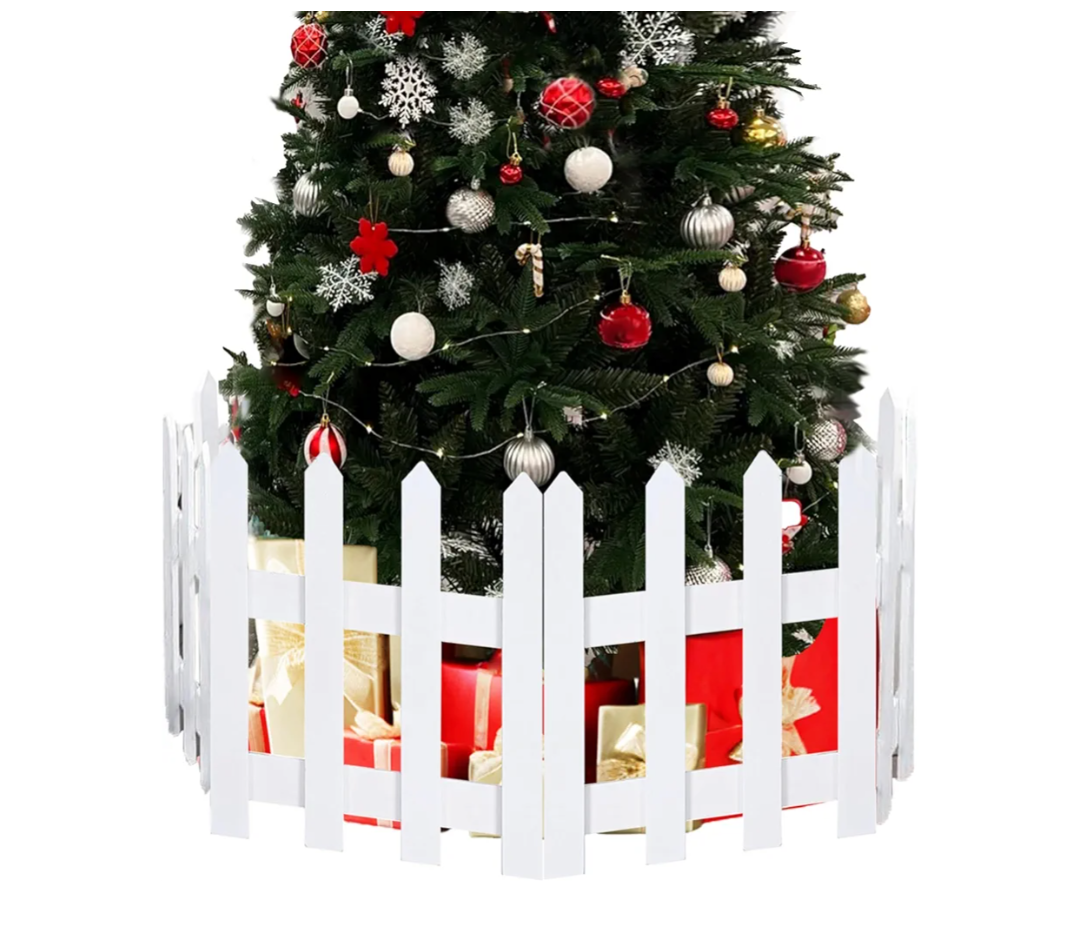 16" Extra Tall Christmas Tree Fence,6PCS Heavy Duty Wooden Baby Gate Around Christmas Tree Gate,Thickened White Picket Fence Barrier for Dogs,Cats&Kids,Tree Fence Border Decoration